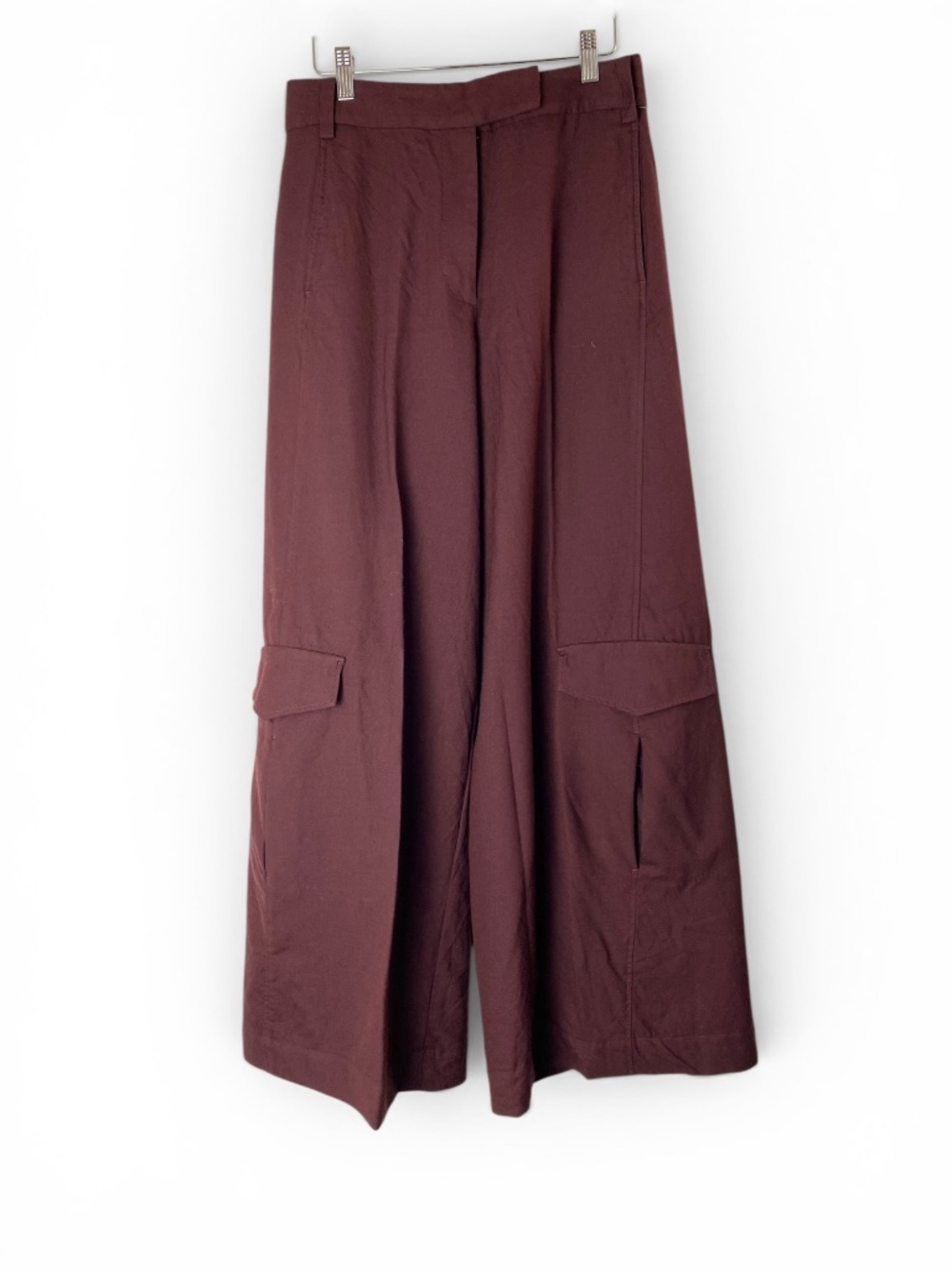 COS Wide Leg Cargo Pant Adjustable Waist Trousers Wool in Burgundy Size 6 - Picture 4 of 12